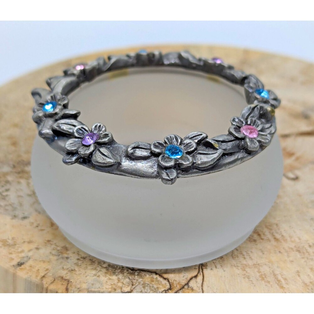 Vintage PartyLite Hydrangea Wreath Frosted Glass Tea Light Holder Floral Boho
